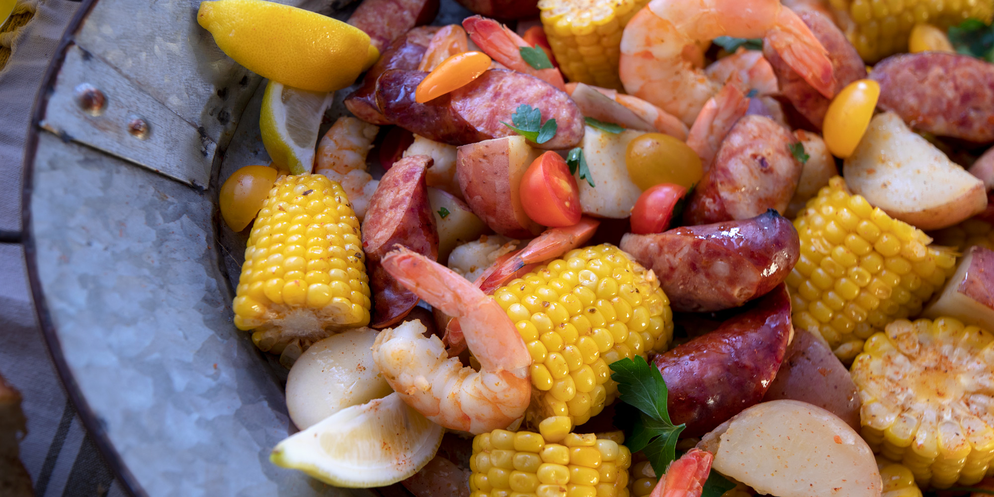 Florida Shrimp Boil with Sweet Corn and New Potatoes Fresh From Florida